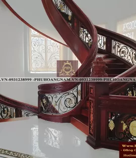 CẦU THANG SẮT MỸ THUẬT GỒ ĐỎ CHO BIỆT THỰ CTS-020