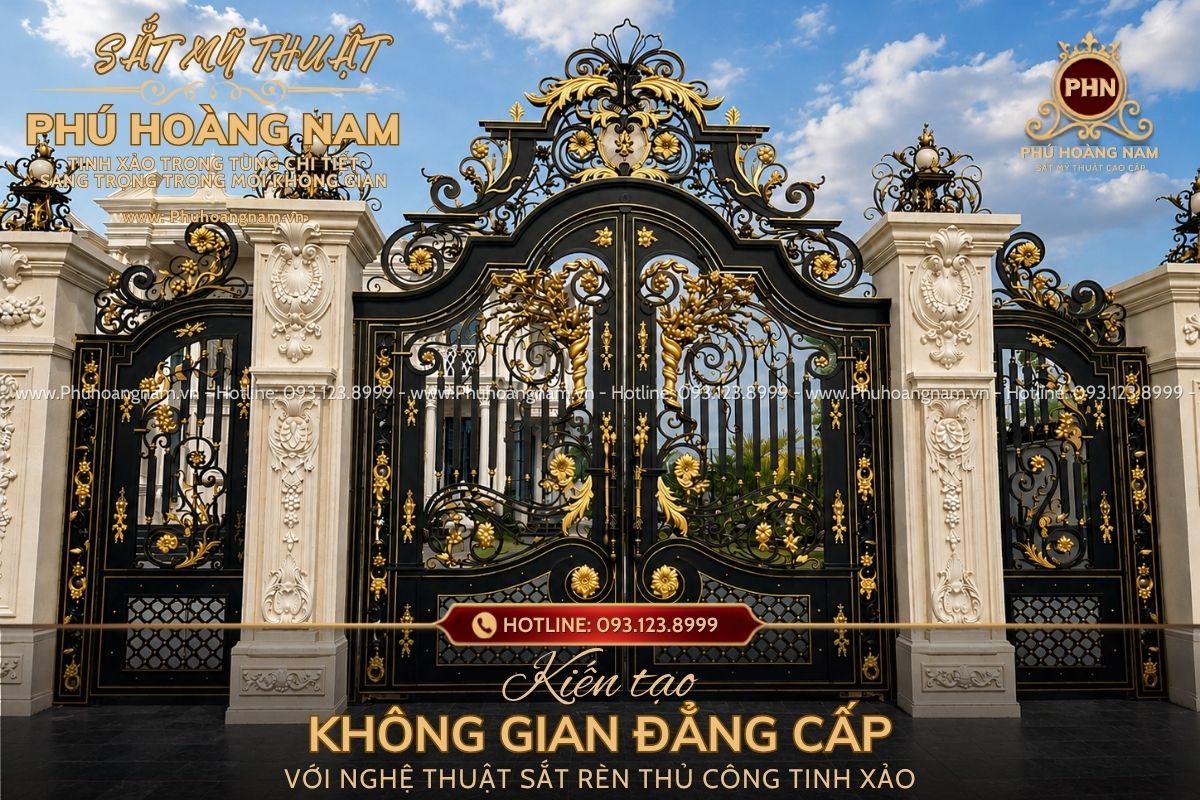 Cửa Cổng Sắt Mỹ Thuật Dát Vàng Sang Trọng