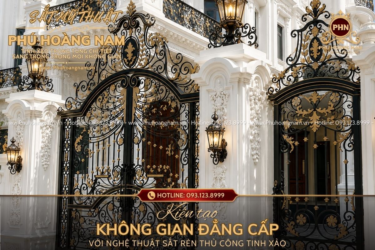 Cửa cổng sắt mỹ thuật 2 cánh Phú Hoàng Nam