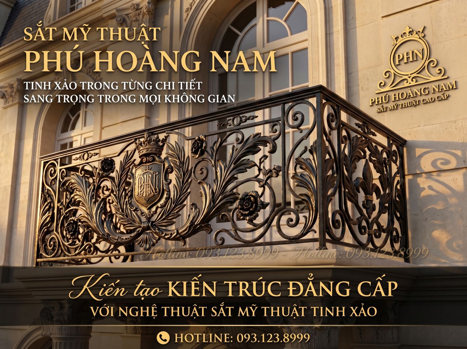 Lan can ban công sắt rèn cổ điển biệt thự cao cấp Phú Hoàng Nam