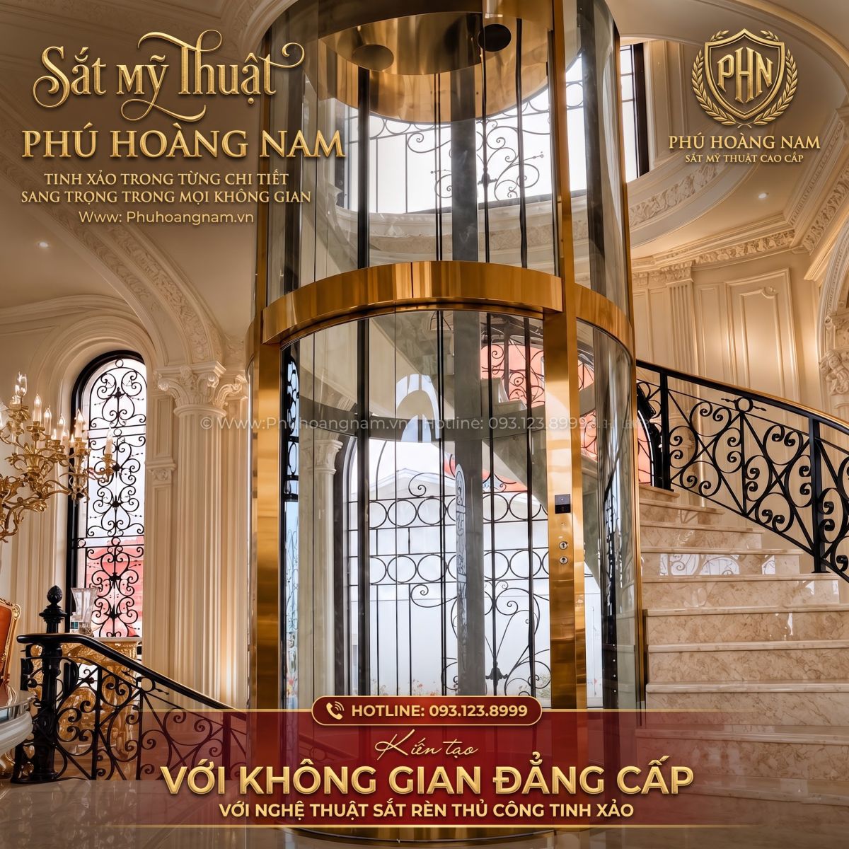 Lan can cầu thang sắt mỹ thuật cho thang máy