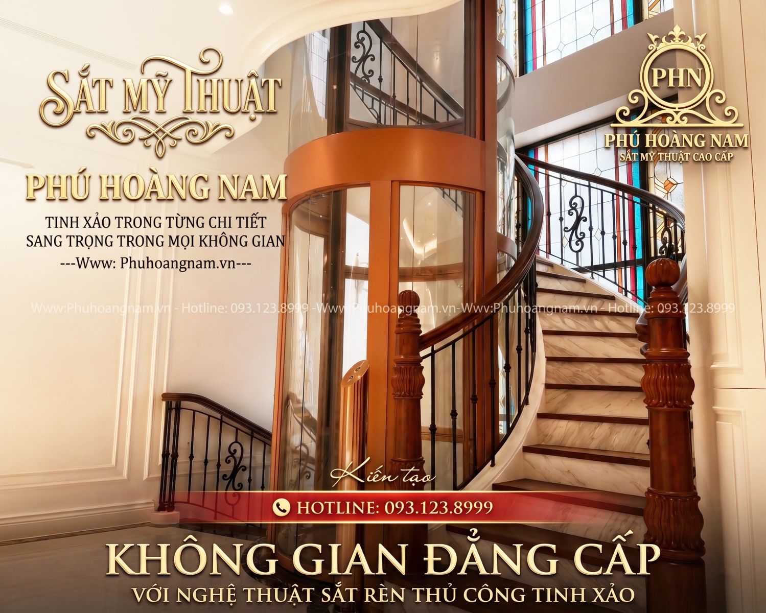 Lan can cầu thang quanh thang máy